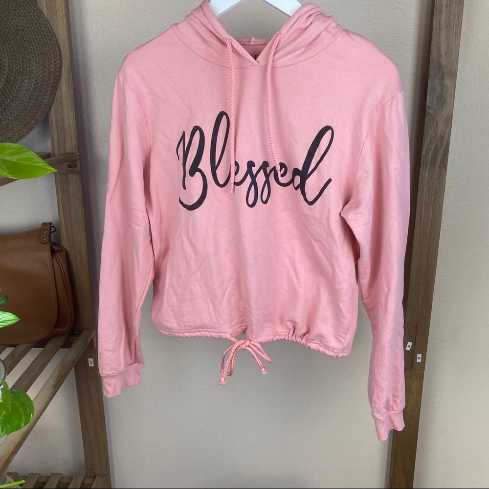 Blessed Pink Crop Drawstring Sweater